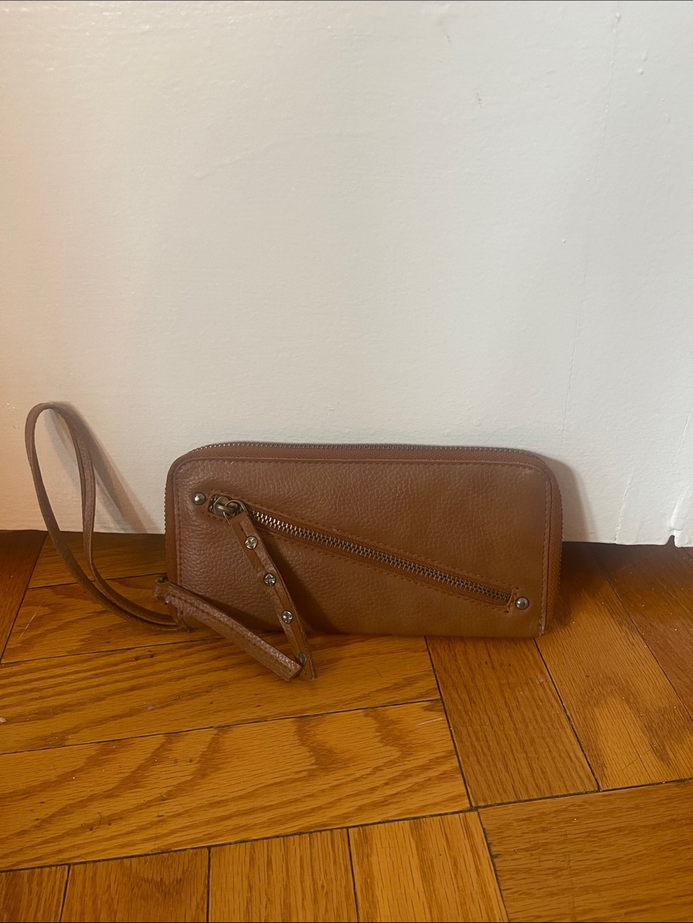 Free People Brown Leather Zip Wristlet Wallet